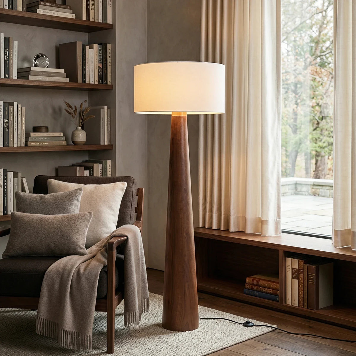 Pleated Fabric Tapered Floor Lamp – Classic Standing Lamp for Living Room & Bedroom