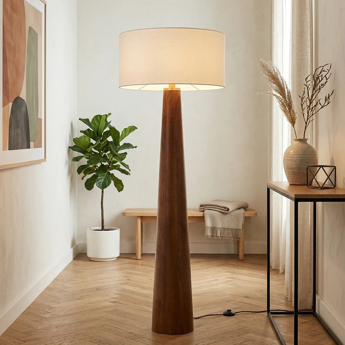 Pleated Fabric Tapered Floor Lamp – Classic Standing Lamp for Living Room & Bedroom