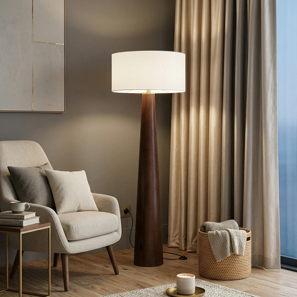Pleated Fabric Tapered Floor Lamp – Classic Standing Lamp for Living Room & Bedroom
