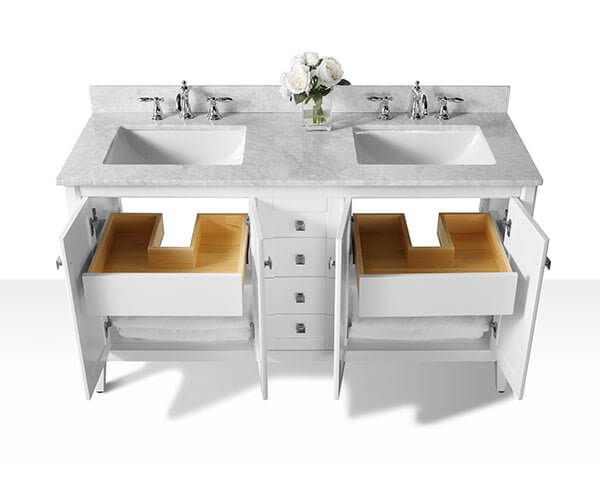 Shelton Bathroom Vanity with Sink and Carrara White Marble Top Cabinet Set
