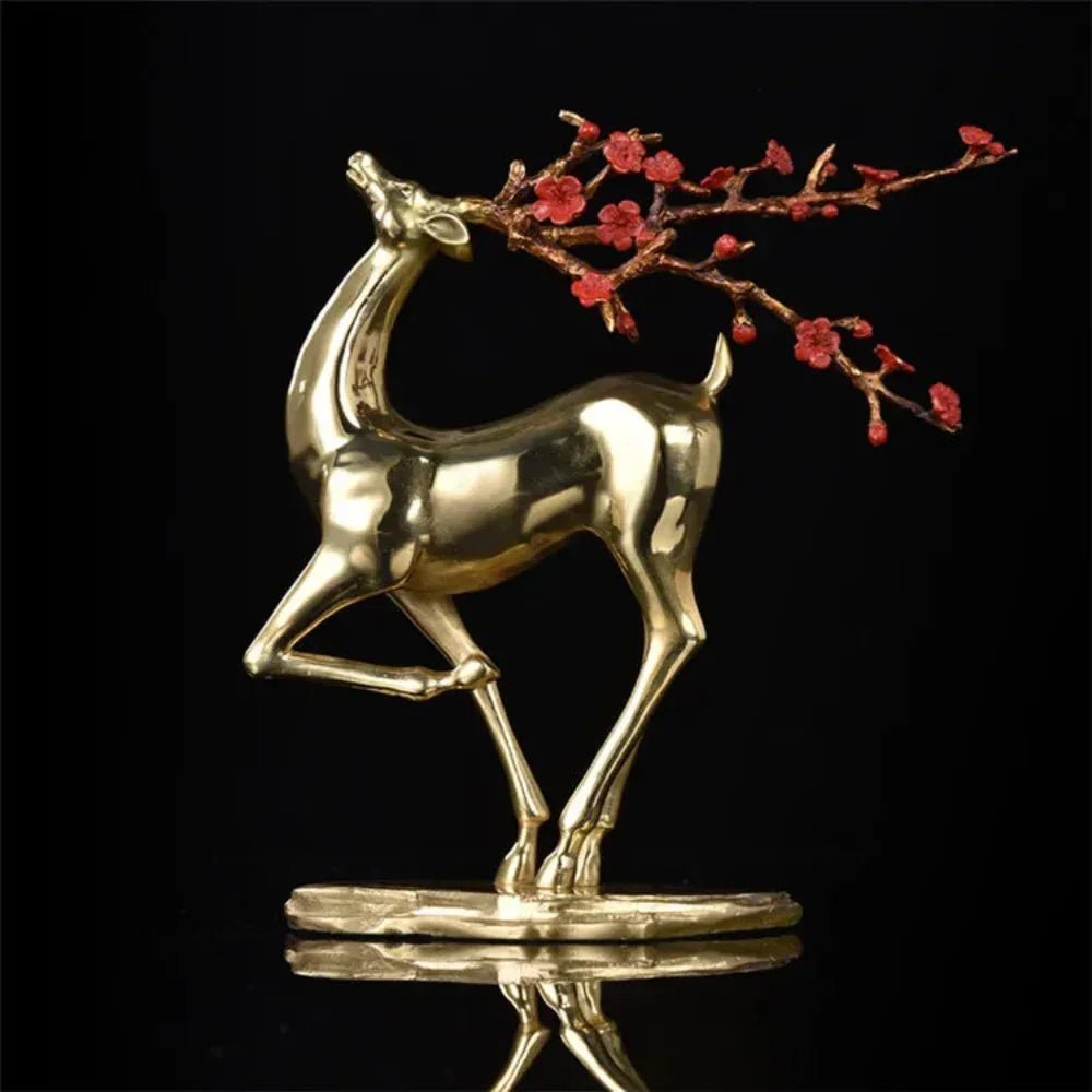 Vintage Deer Statue with Blossom Branch – Elegant Wildlife Sculpture for Home & Office Decor