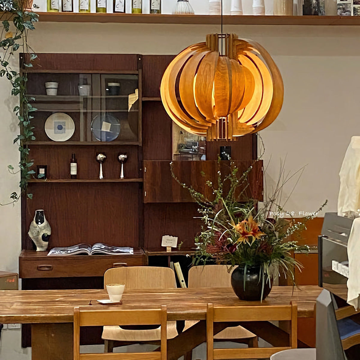 Wooden Lantern Pendant Lamp – Rustic Natural Wood Hanging Light for Dining Room & Entryway