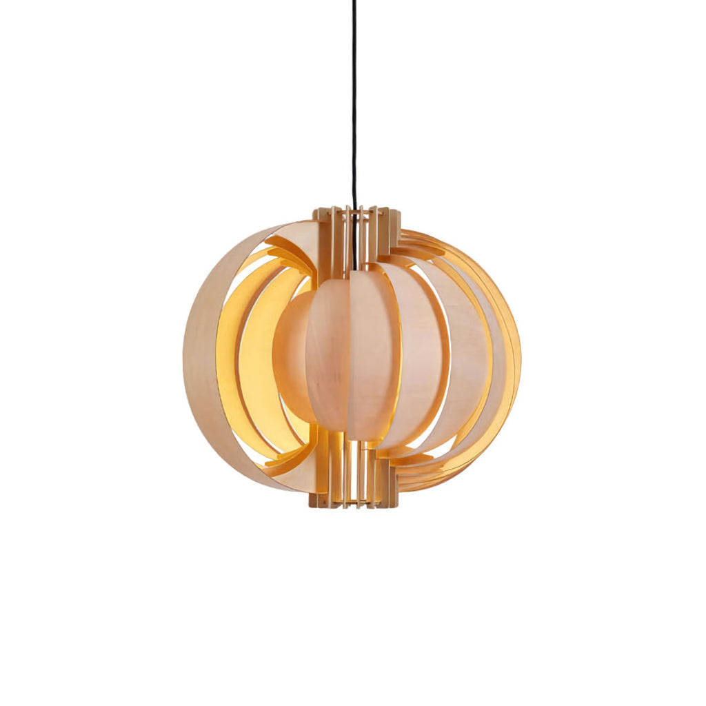 Wooden Lantern Pendant Lamp – Rustic Natural Wood Hanging Light for Dining Room & Entryway