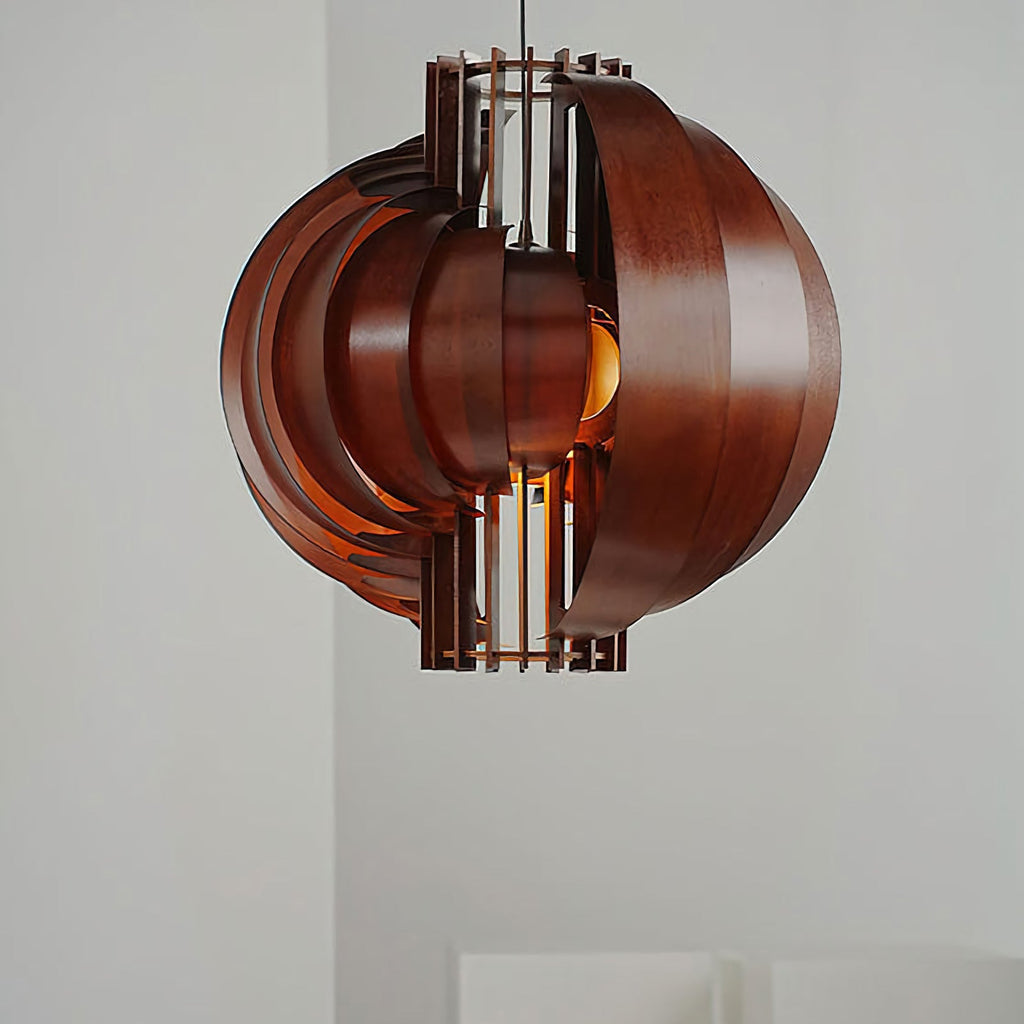 Wooden Lantern Pendant Lamp – Rustic Natural Wood Hanging Light for Dining Room & Entryway