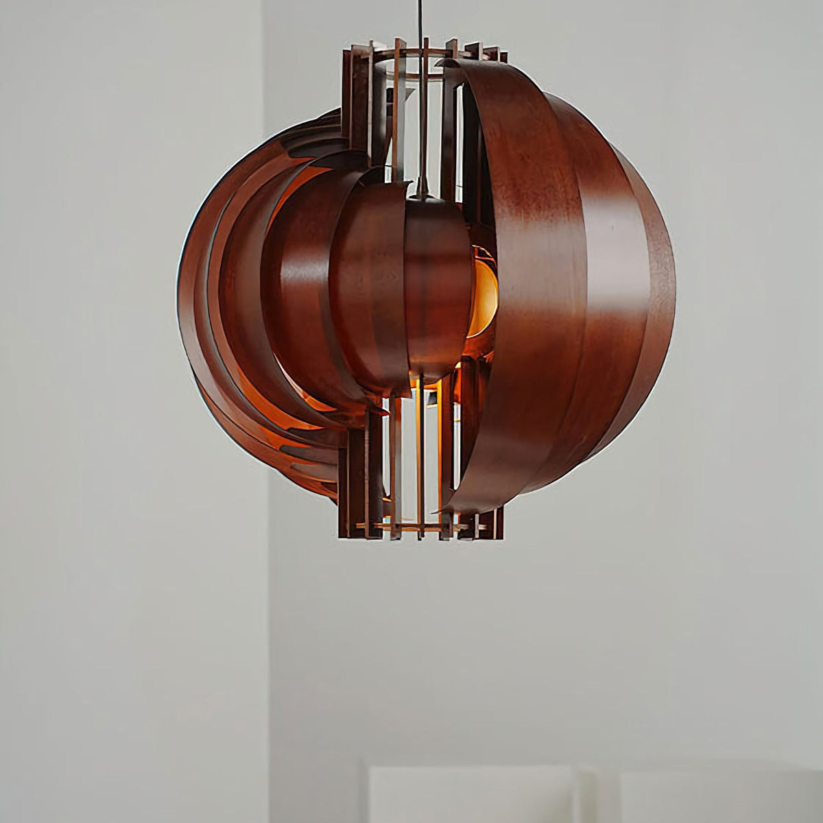 Wooden Lantern Pendant Lamp – Rustic Natural Wood Hanging Light for Dining Room & Entryway