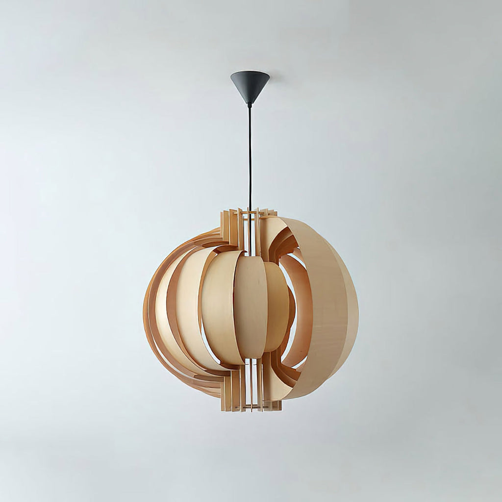 Wooden Lantern Pendant Lamp – Rustic Natural Wood Hanging Light for Dining Room & Entryway