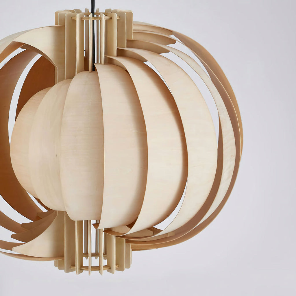 Wooden Lantern Pendant Lamp – Rustic Natural Wood Hanging Light for Dining Room & Entryway