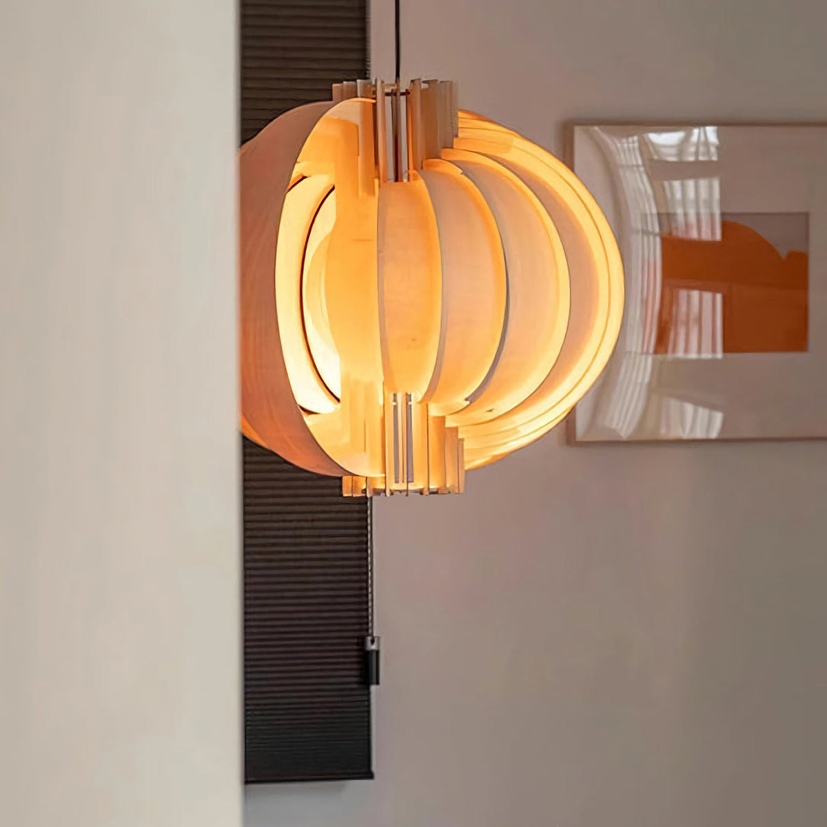 Wooden Lantern Pendant Lamp – Rustic Natural Wood Hanging Light for Dining Room & Entryway