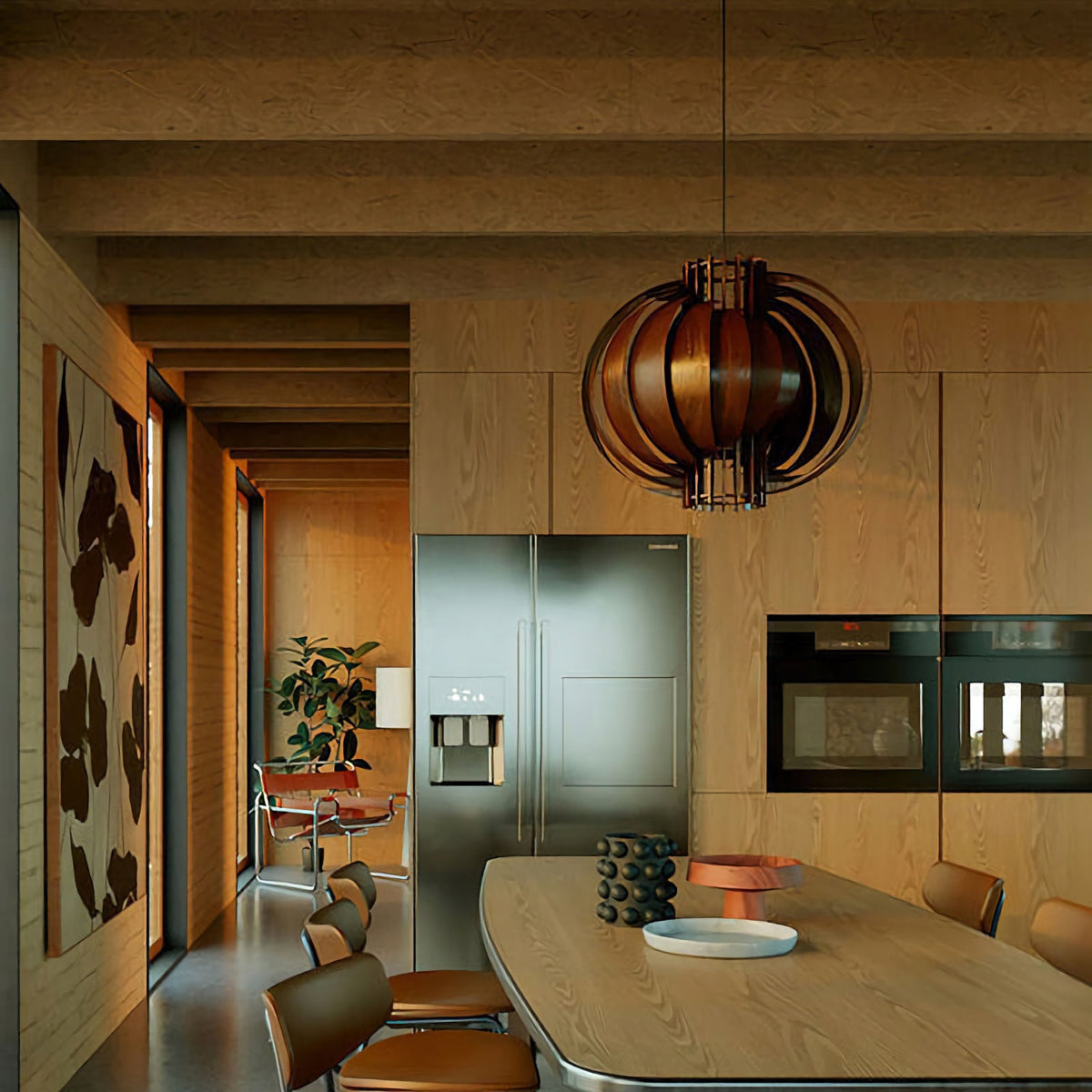 Wooden Lantern Pendant Lamp – Rustic Natural Wood Hanging Light for Dining Room & Entryway