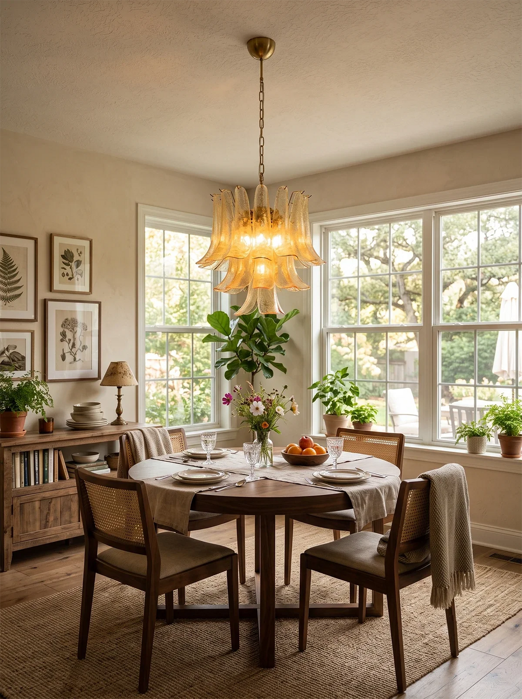 Auriane Champagne Pebbled Glass Chandelier – Organic Modern Ceiling Light for Dining Room & Foyer
