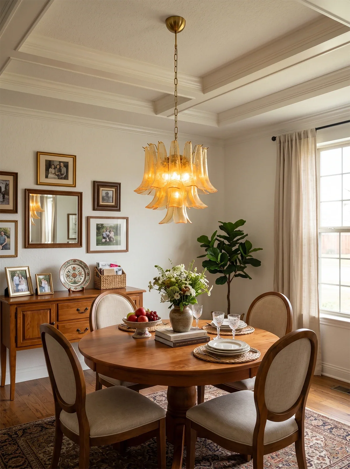 Auriane Champagne Pebbled Glass Chandelier – Organic Modern Ceiling Light for Dining Room & Foyer
