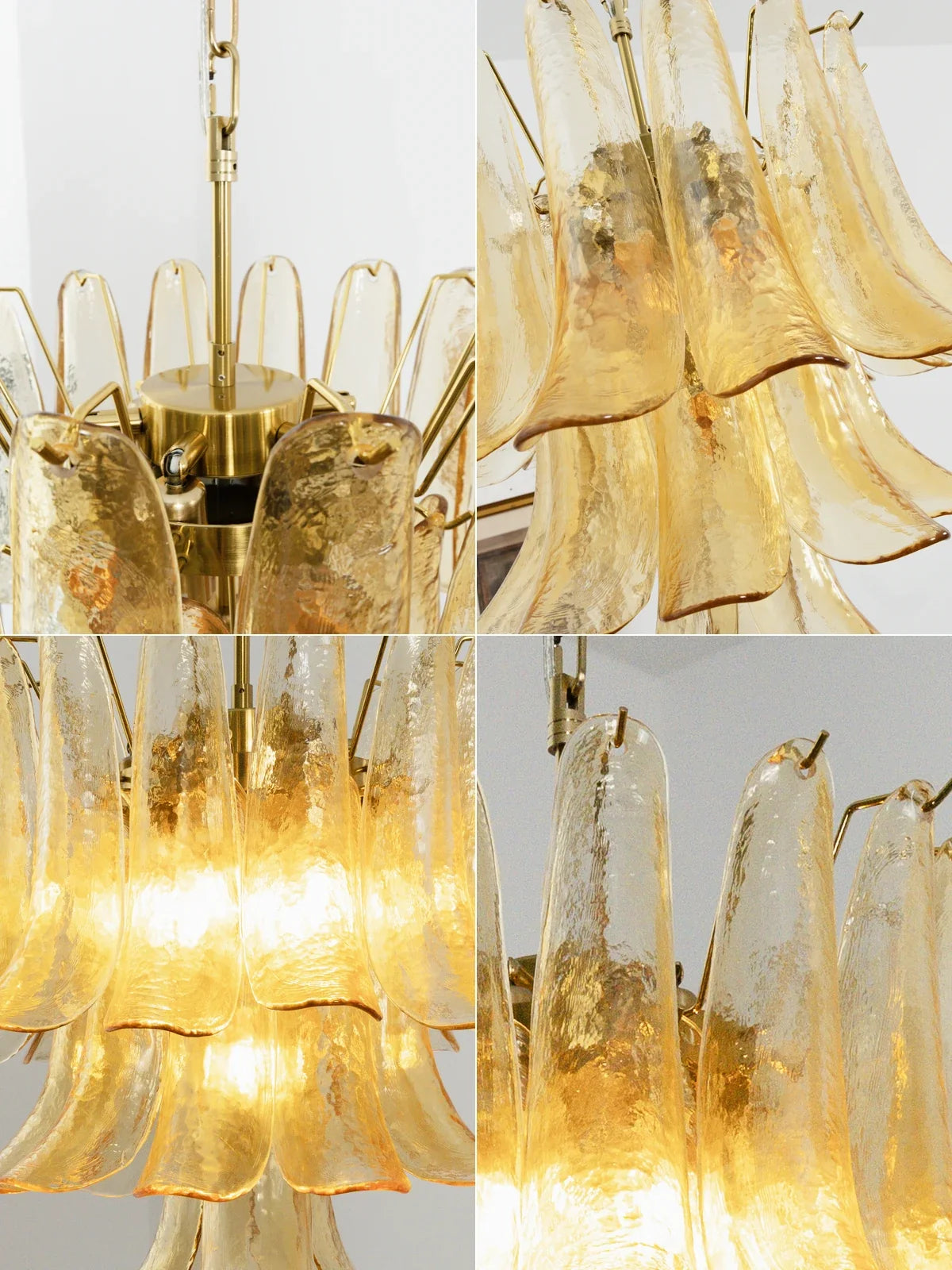 Auriane Champagne Pebbled Glass Chandelier – Organic Modern Ceiling Light for Dining Room & Foyer