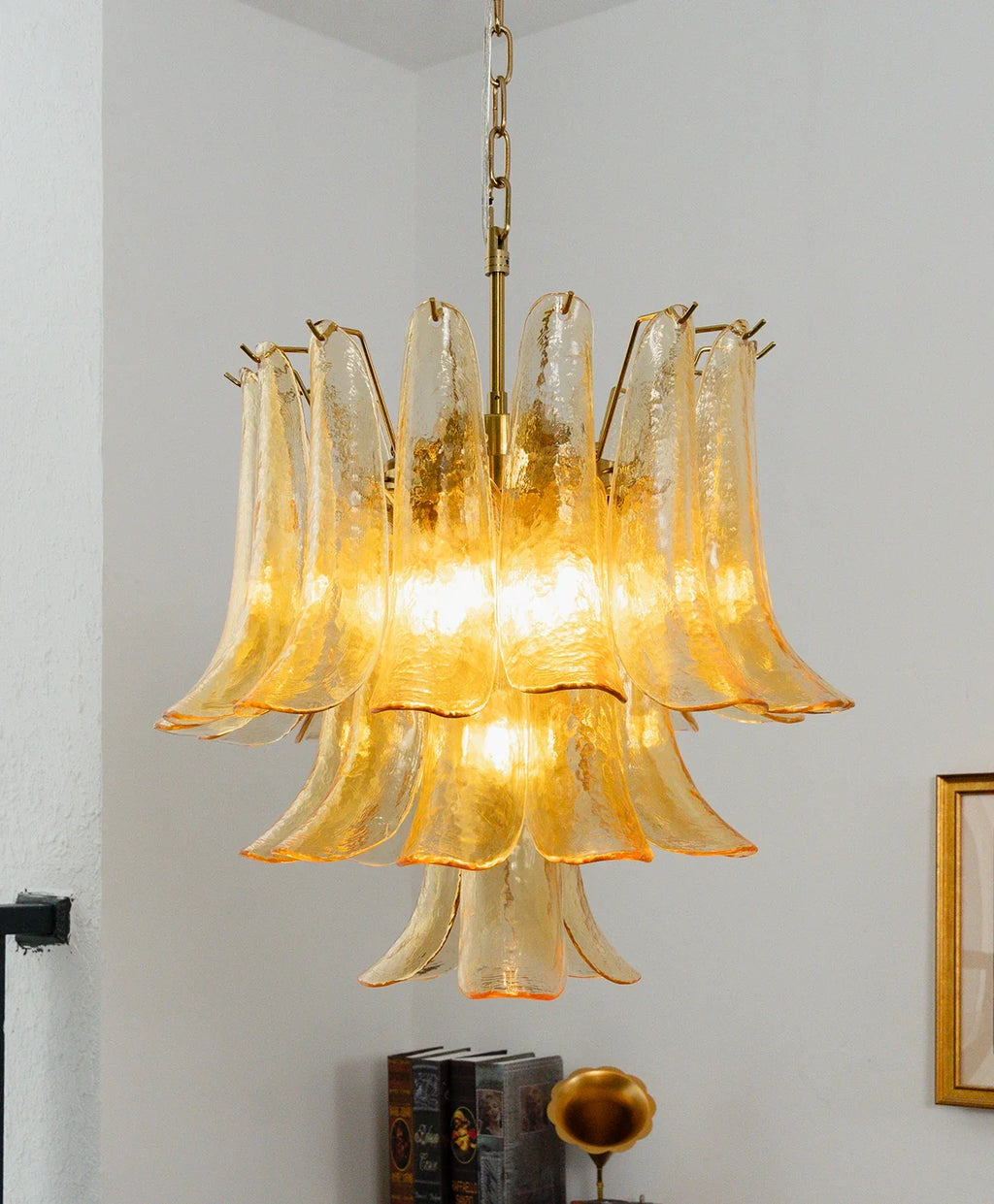 Auriane Champagne Pebbled Glass Chandelier – Organic Modern Ceiling Light for Dining Room & Foyer
