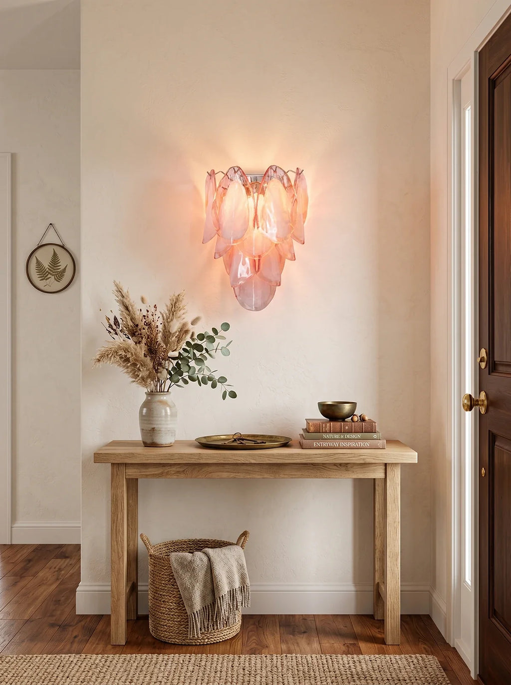 Pink Lotus Textured Glass Wall Sconce – Decorative Floral Wall Light for Bedroom & Living Room