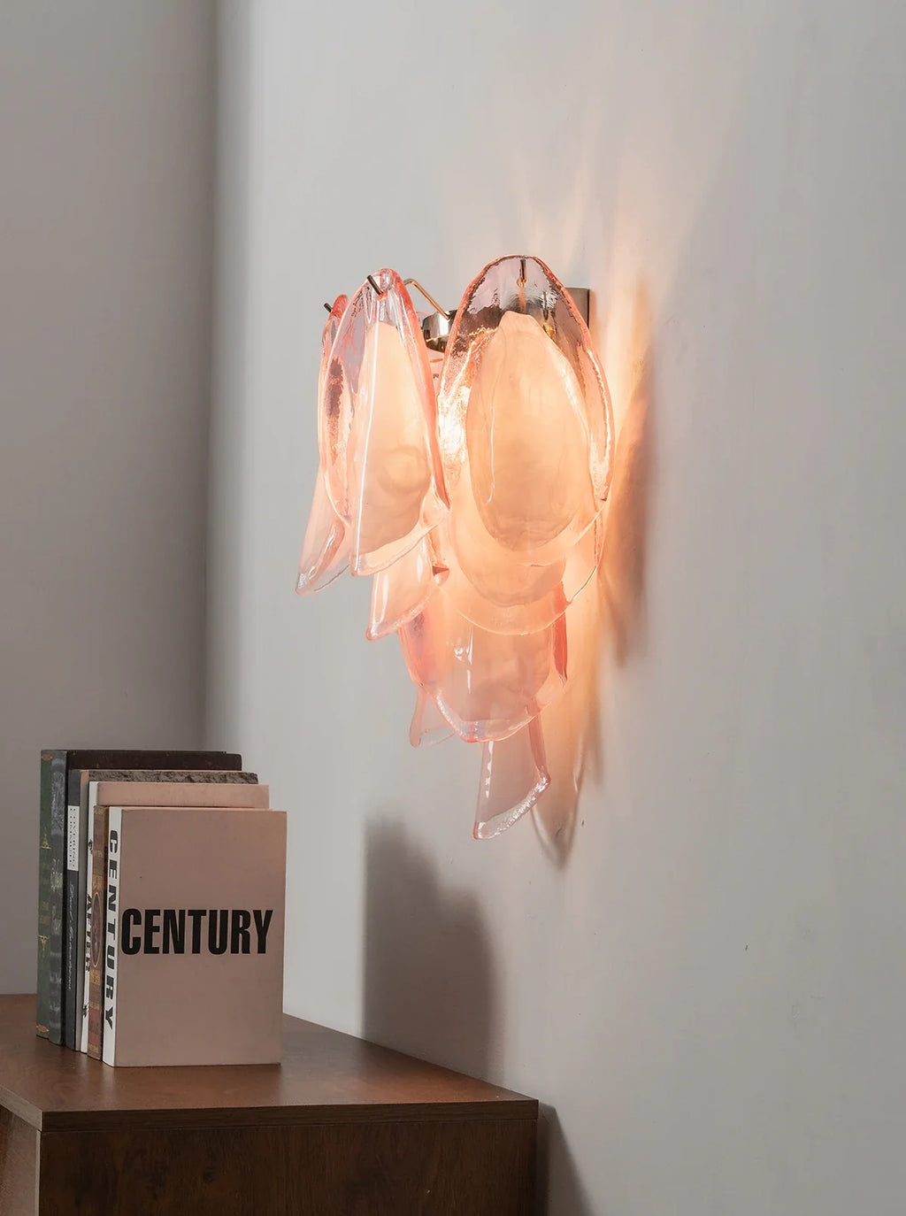 Pink Lotus Textured Glass Wall Sconce – Decorative Floral Wall Light for Bedroom & Living Room
