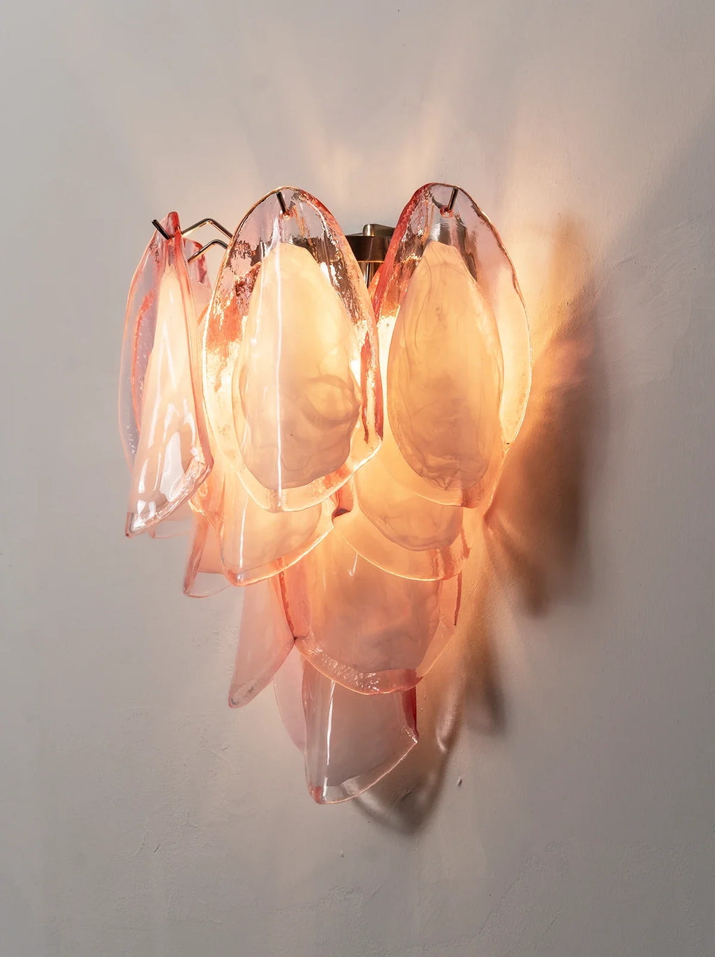 Pink Lotus Textured Glass Wall Sconce – Decorative Floral Wall Light for Bedroom & Living Room