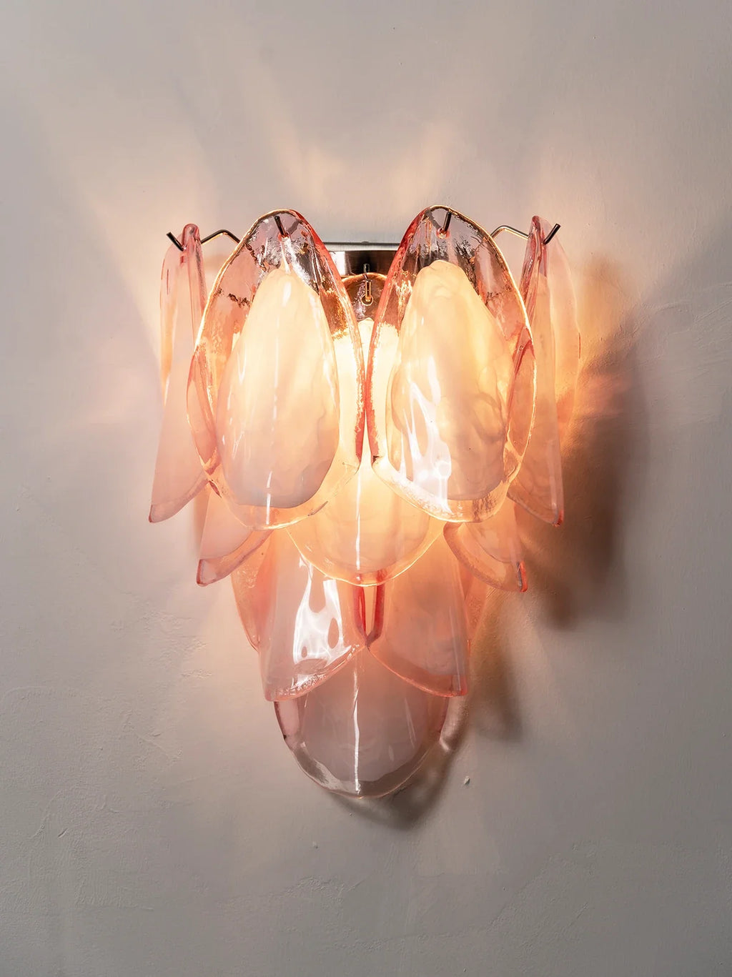 Pink Lotus Textured Glass Wall Sconce – Decorative Floral Wall Light for Bedroom & Living Room