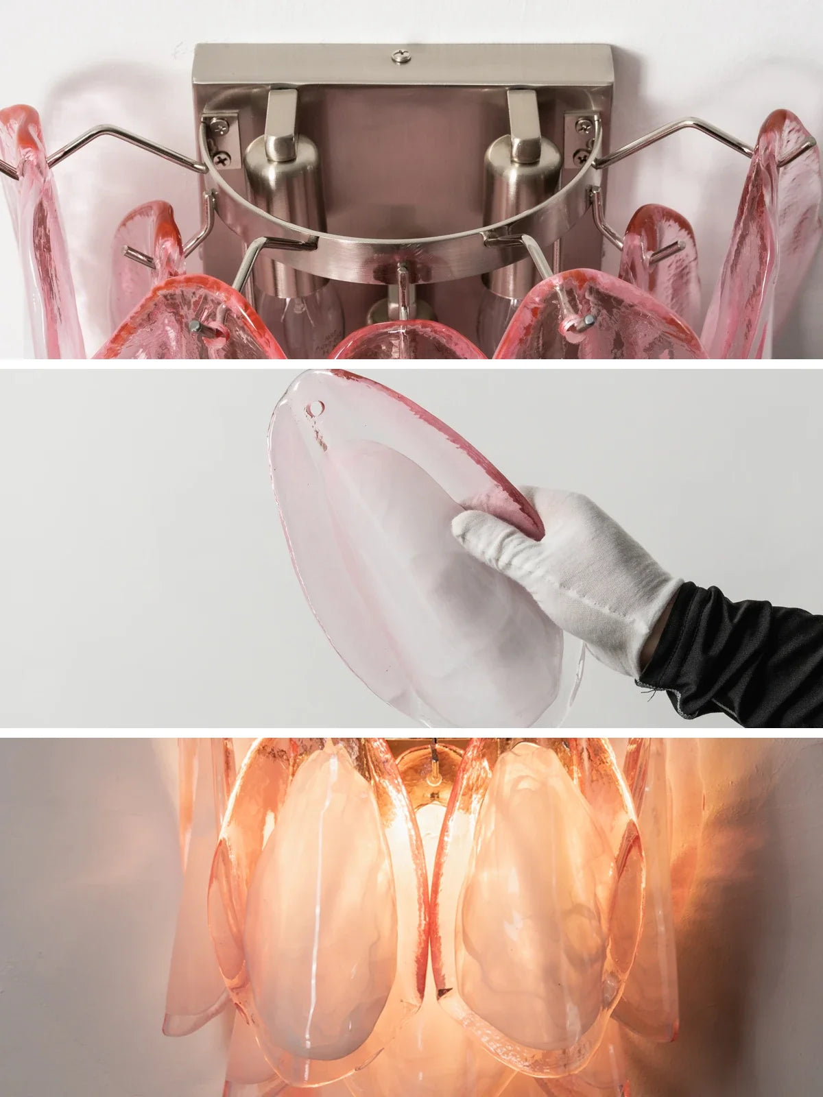 Pink Lotus Textured Glass Wall Sconce – Decorative Floral Wall Light for Bedroom & Living Room