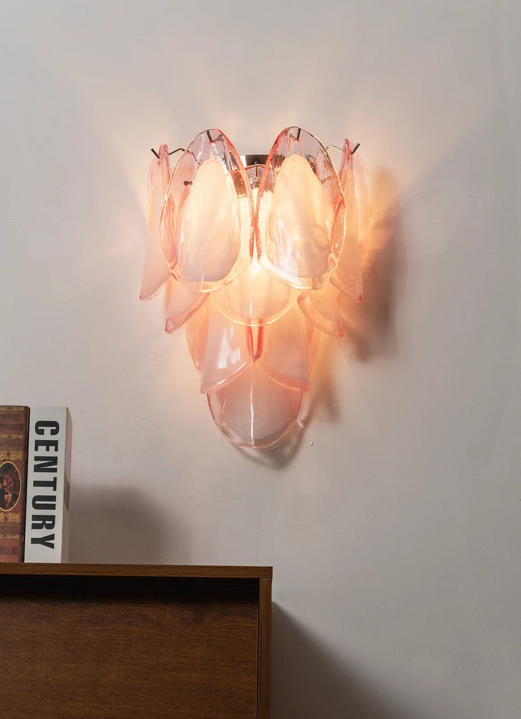 Pink Lotus Textured Glass Wall Sconce – Decorative Floral Wall Light for Bedroom & Living Room