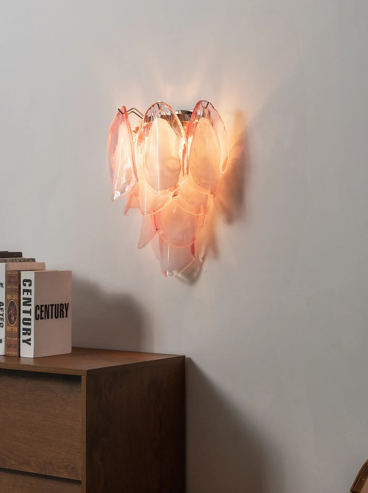 Pink Lotus Textured Glass Wall Sconce – Decorative Floral Wall Light for Bedroom & Living Room