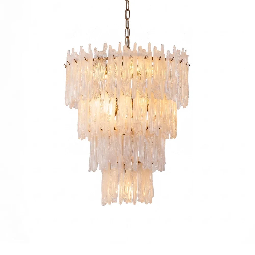 Icicle Waterfall Textured Glass Chandelier – Dramatic Crystal Ceiling Light for Dining Room & Foyer