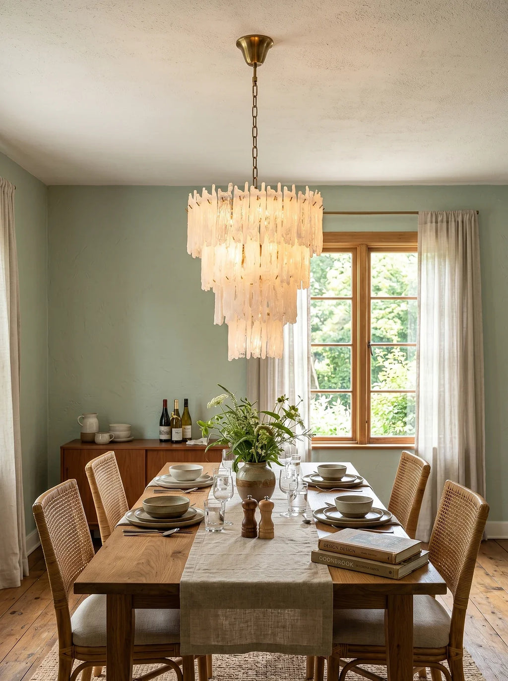 Icicle Waterfall Textured Glass Chandelier – Dramatic Crystal Ceiling Light for Dining Room & Foyer