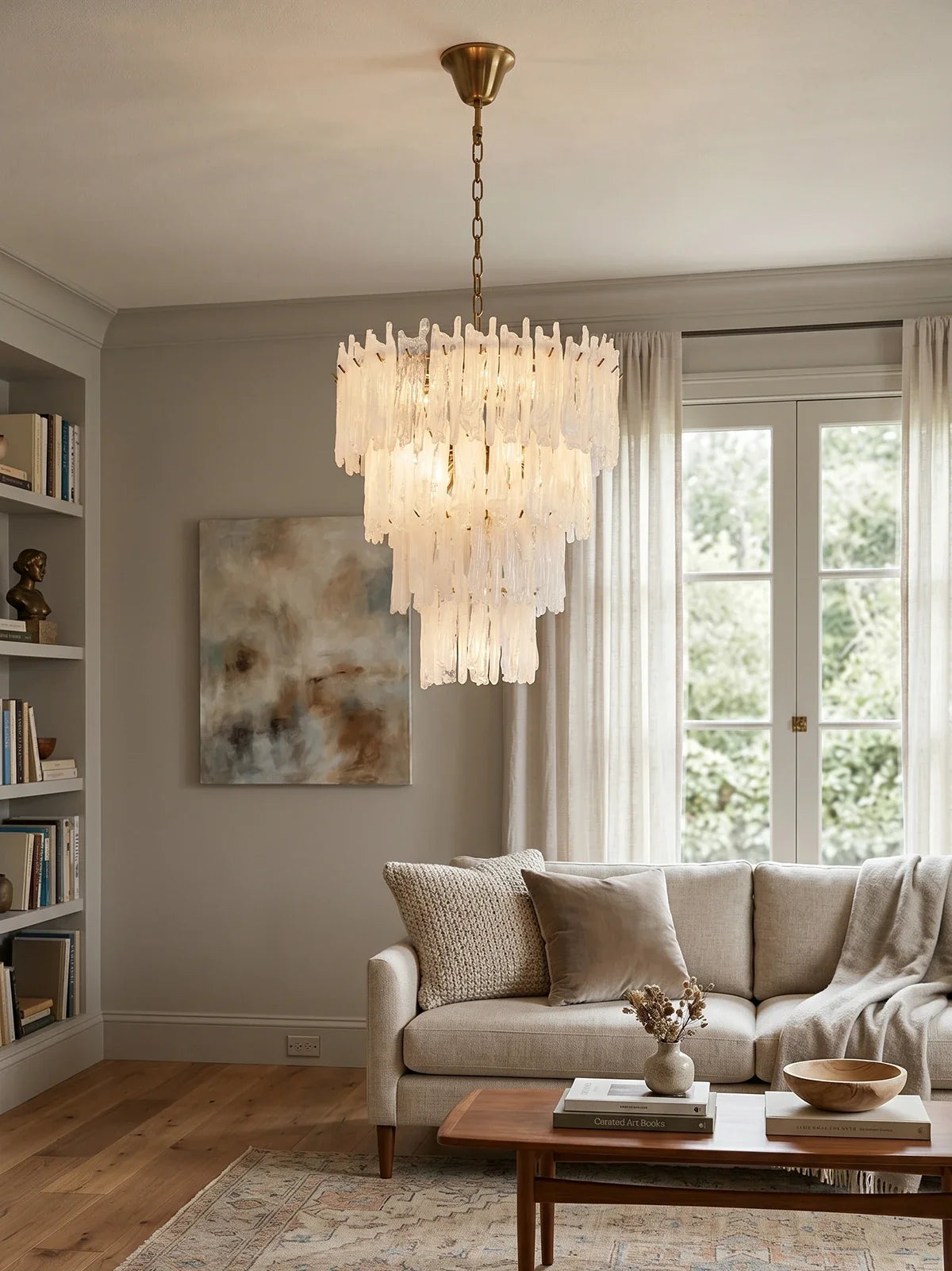 Icicle Waterfall Textured Glass Chandelier – Dramatic Crystal Ceiling Light for Dining Room & Foyer