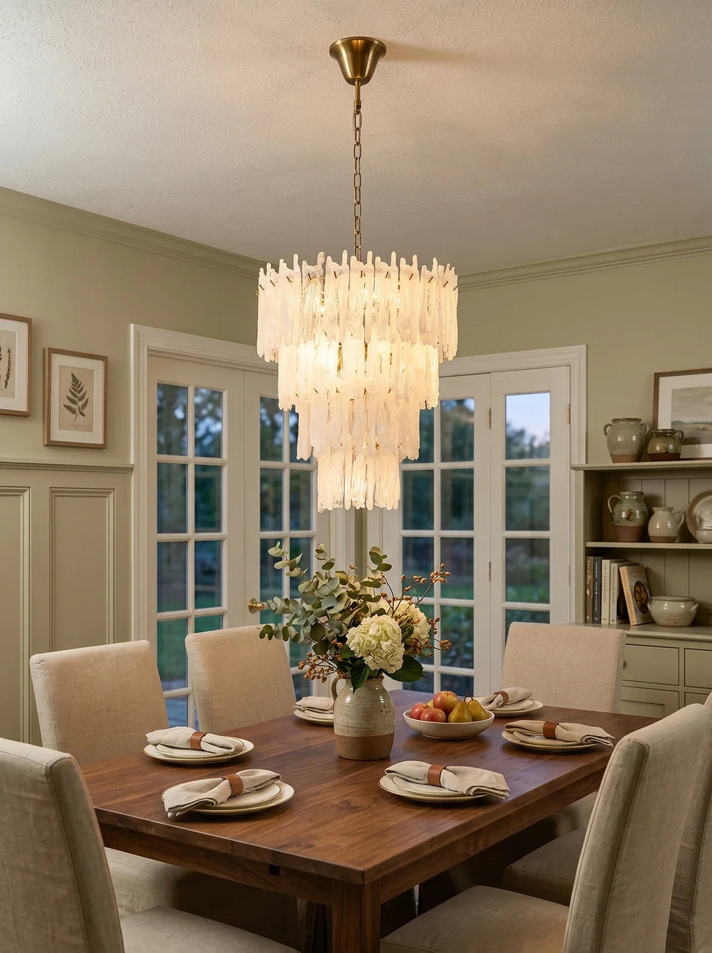 Icicle Waterfall Textured Glass Chandelier – Dramatic Crystal Ceiling Light for Dining Room & Foyer