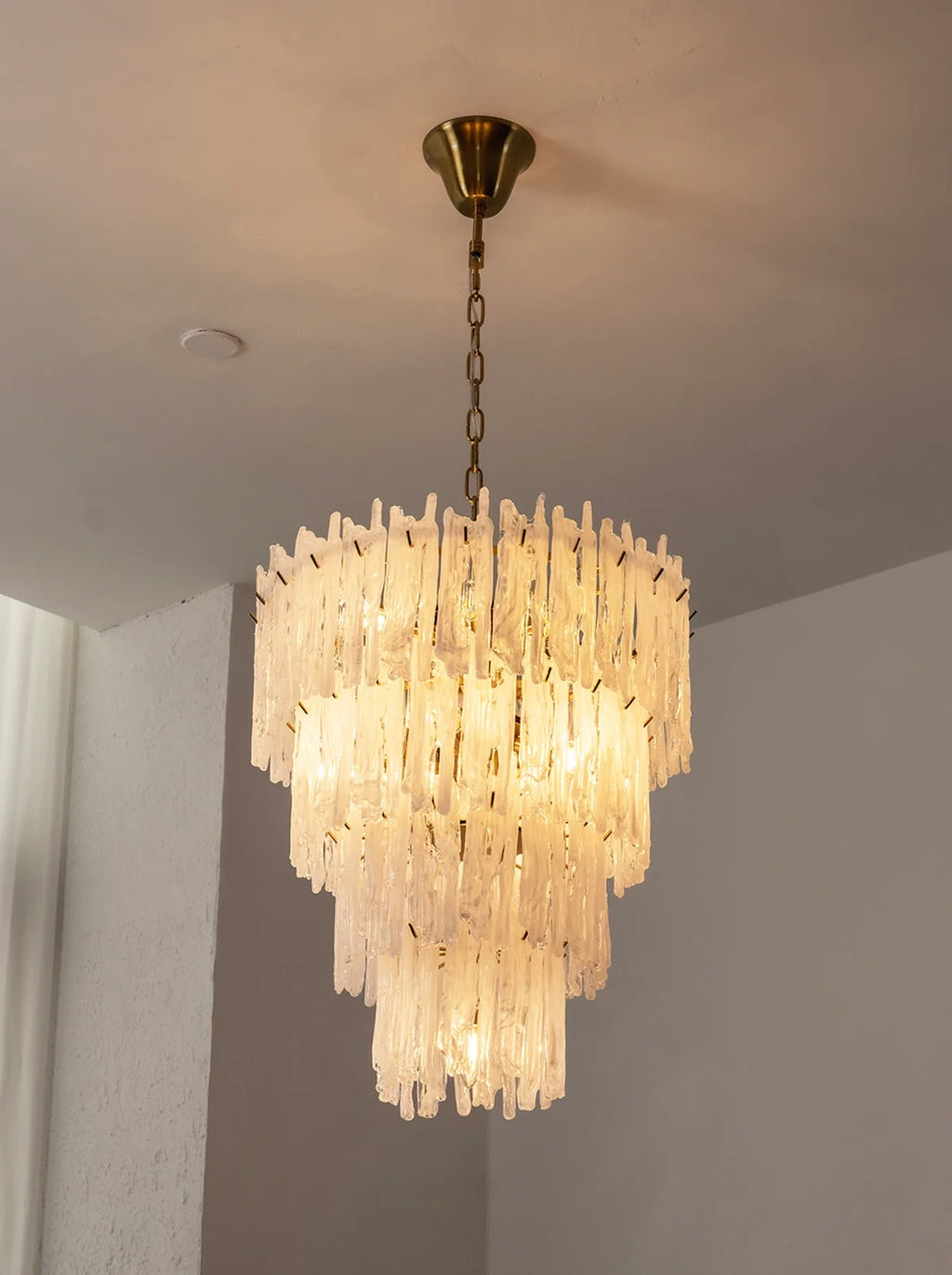 Icicle Waterfall Textured Glass Chandelier – Dramatic Crystal Ceiling Light for Dining Room & Foyer
