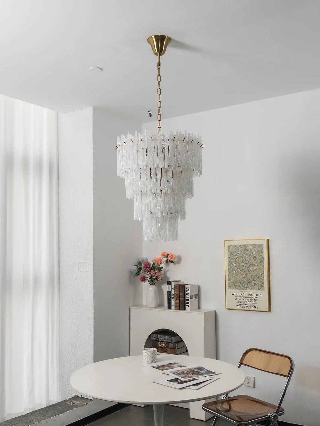 Icicle Waterfall Textured Glass Chandelier – Dramatic Crystal Ceiling Light for Dining Room & Foyer