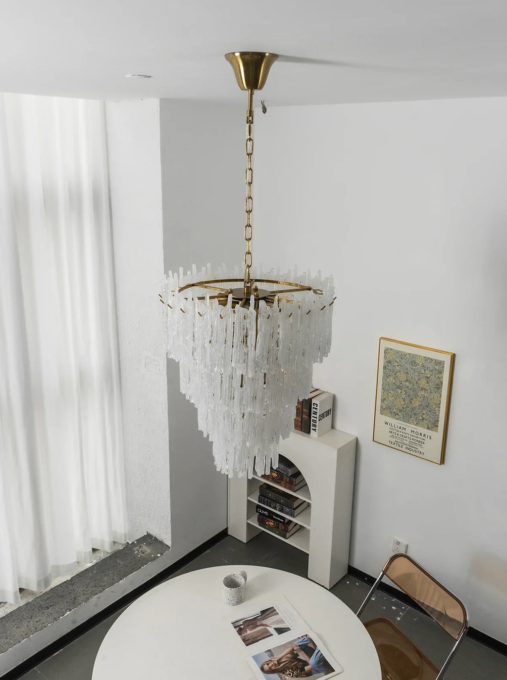 Icicle Waterfall Textured Glass Chandelier – Dramatic Crystal Ceiling Light for Dining Room & Foyer