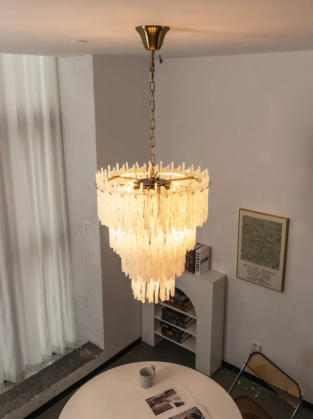Icicle Waterfall Textured Glass Chandelier – Dramatic Crystal Ceiling Light for Dining Room & Foyer