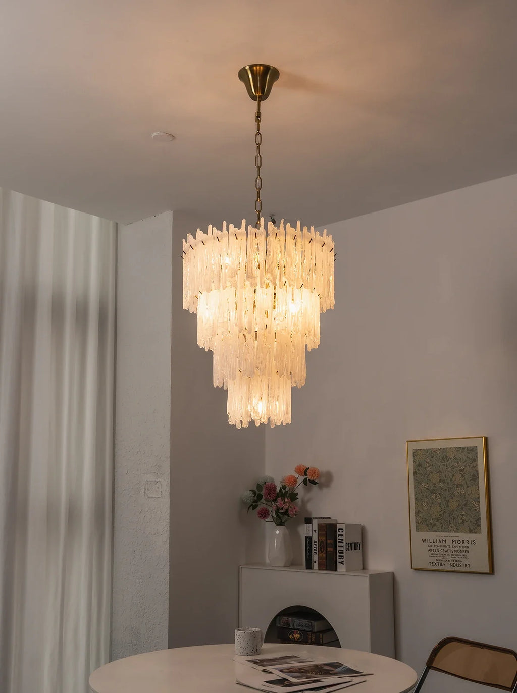 Icicle Waterfall Textured Glass Chandelier – Dramatic Crystal Ceiling Light for Dining Room & Foyer