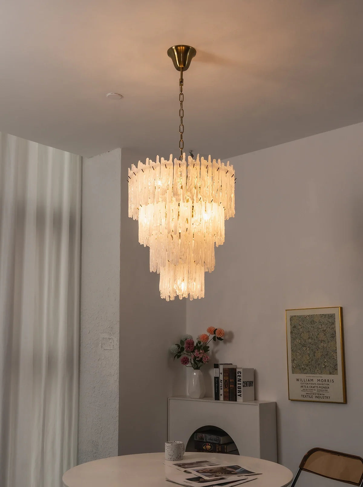 Icicle Waterfall Textured Glass Chandelier – Dramatic Crystal Ceiling Light for Dining Room & Foyer
