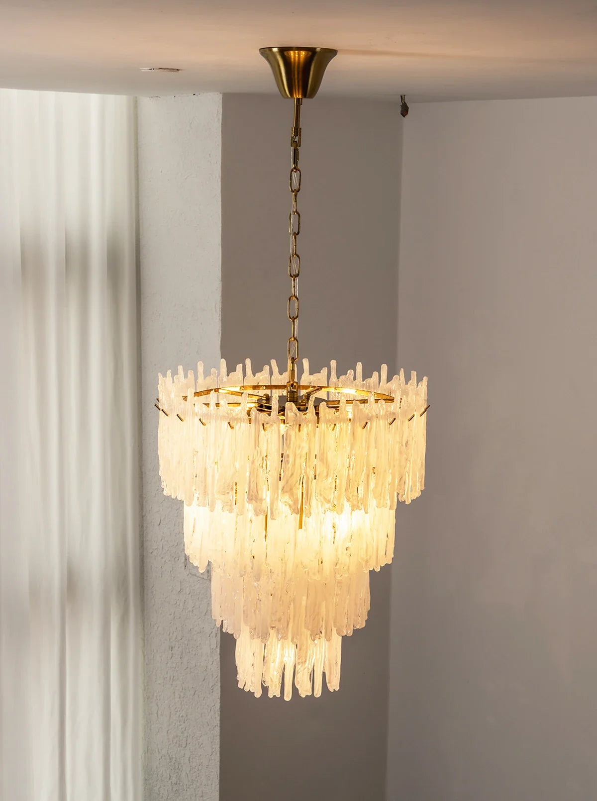 Icicle Waterfall Textured Glass Chandelier – Dramatic Crystal Ceiling Light for Dining Room & Foyer