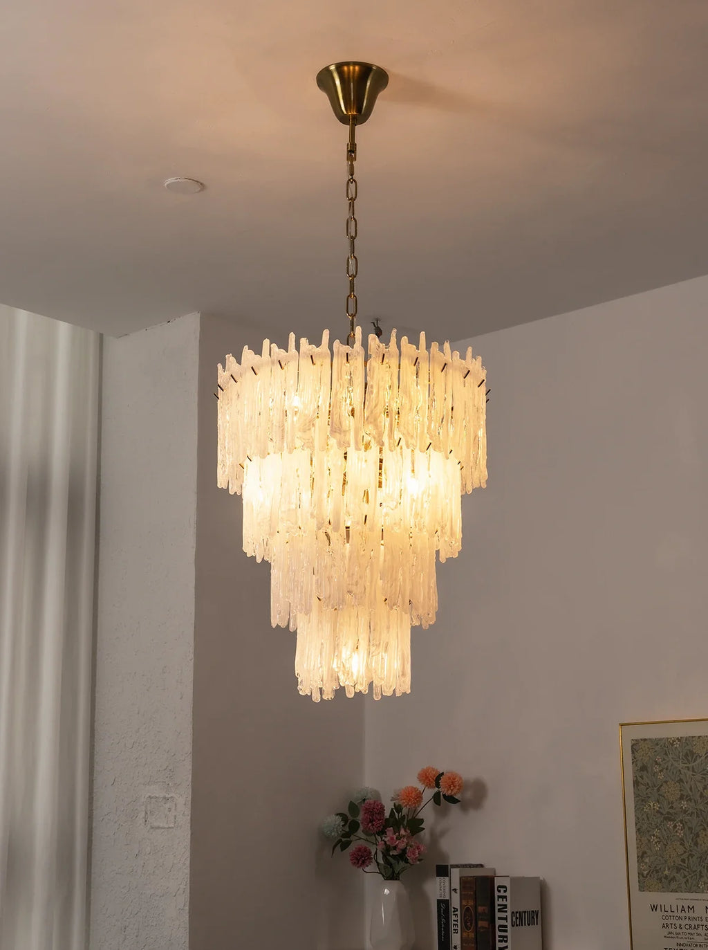 Icicle Waterfall Textured Glass Chandelier – Dramatic Crystal Ceiling Light for Dining Room & Foyer