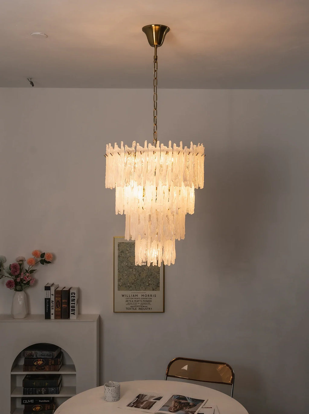 Icicle Waterfall Textured Glass Chandelier – Dramatic Crystal Ceiling Light for Dining Room & Foyer