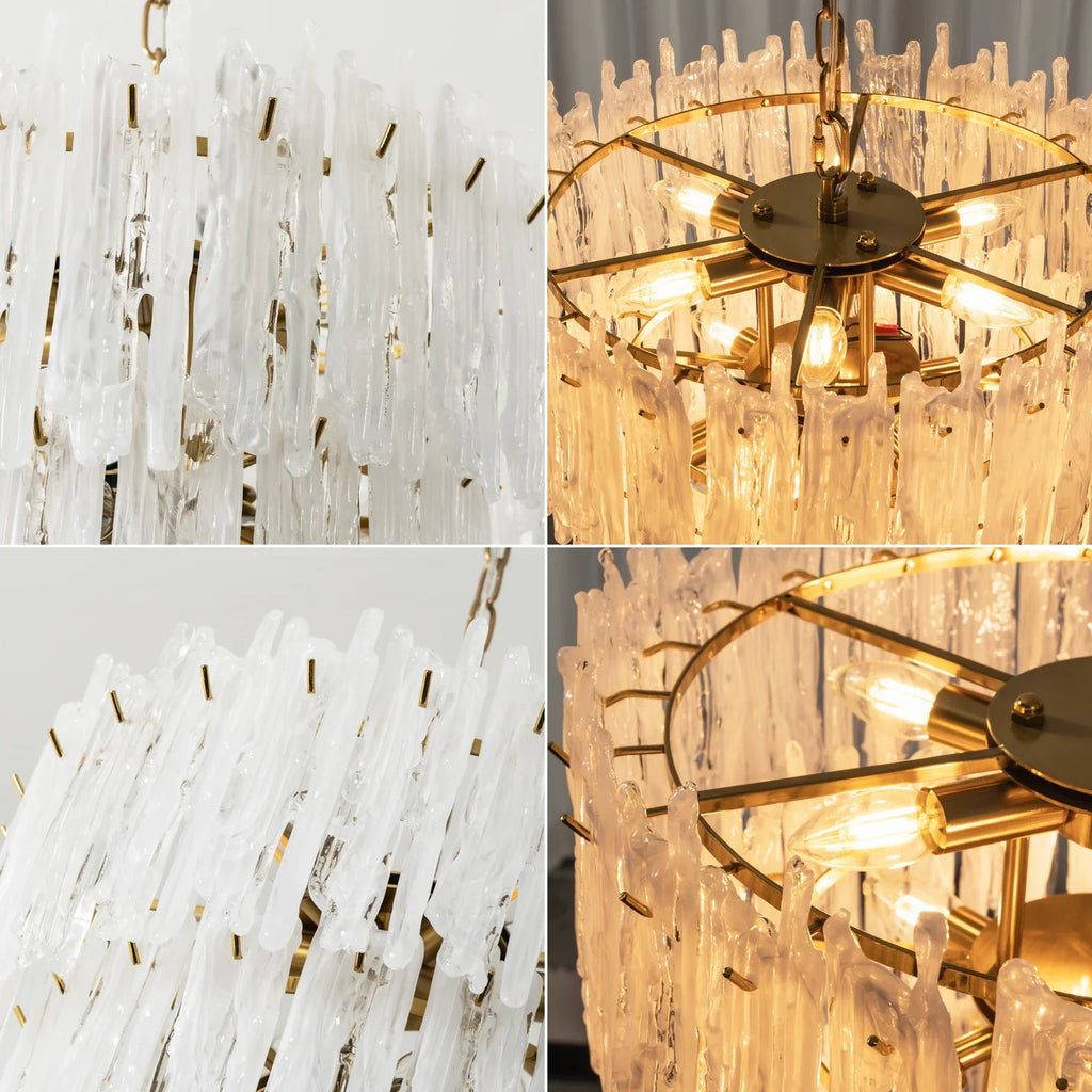 Icicle Waterfall Textured Glass Chandelier – Dramatic Crystal Ceiling Light for Dining Room & Foyer