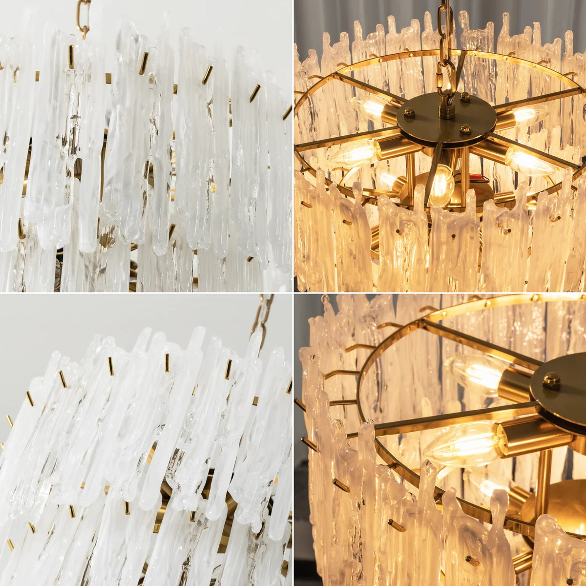 Icicle Waterfall Textured Glass Chandelier – Dramatic Crystal Ceiling Light for Dining Room & Foyer