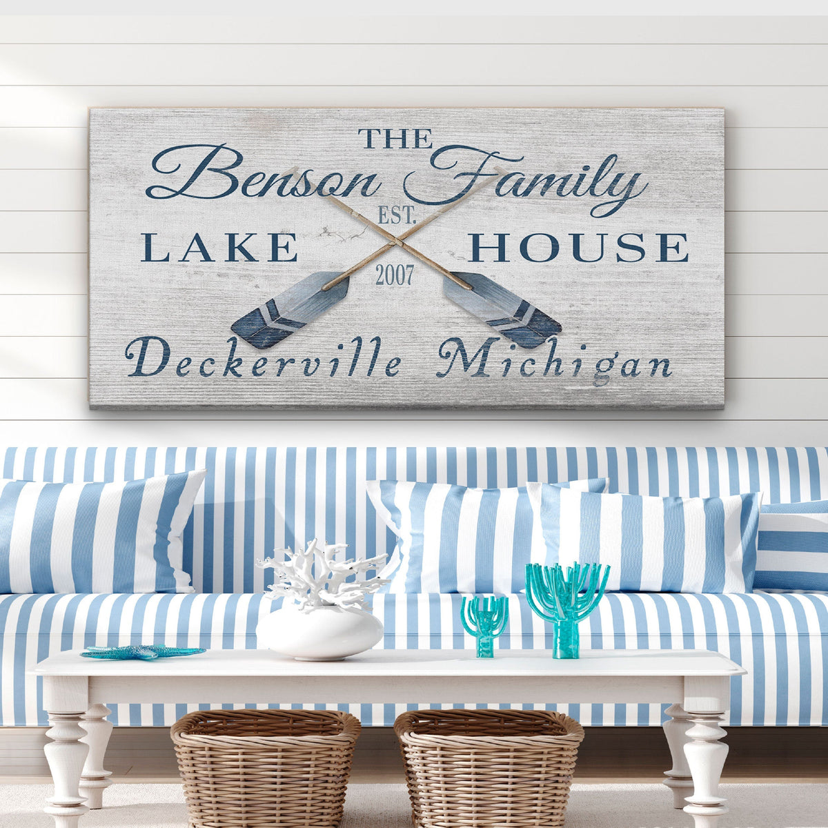Personalized Lake House Family Name Canvas Sign – Custom Beach House Wall Decor