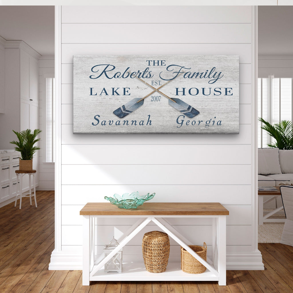 Personalized Lake House Family Name Canvas Sign – Custom Beach House Wall Decor
