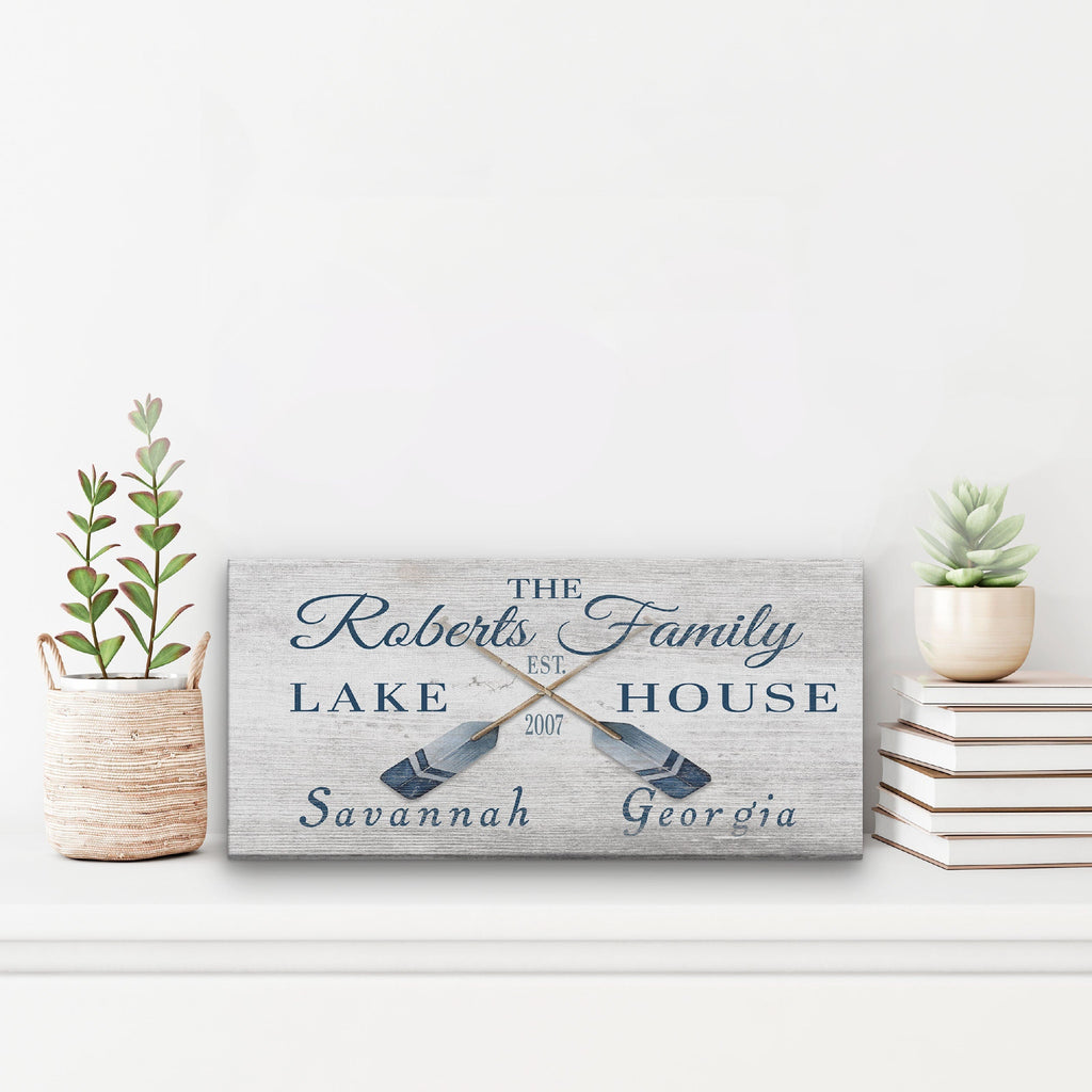 Personalized Lake House Family Name Canvas Sign – Custom Beach House Wall Decor