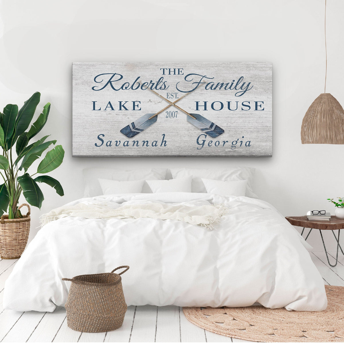 Personalized Lake House Family Name Canvas Sign – Custom Beach House Wall Decor