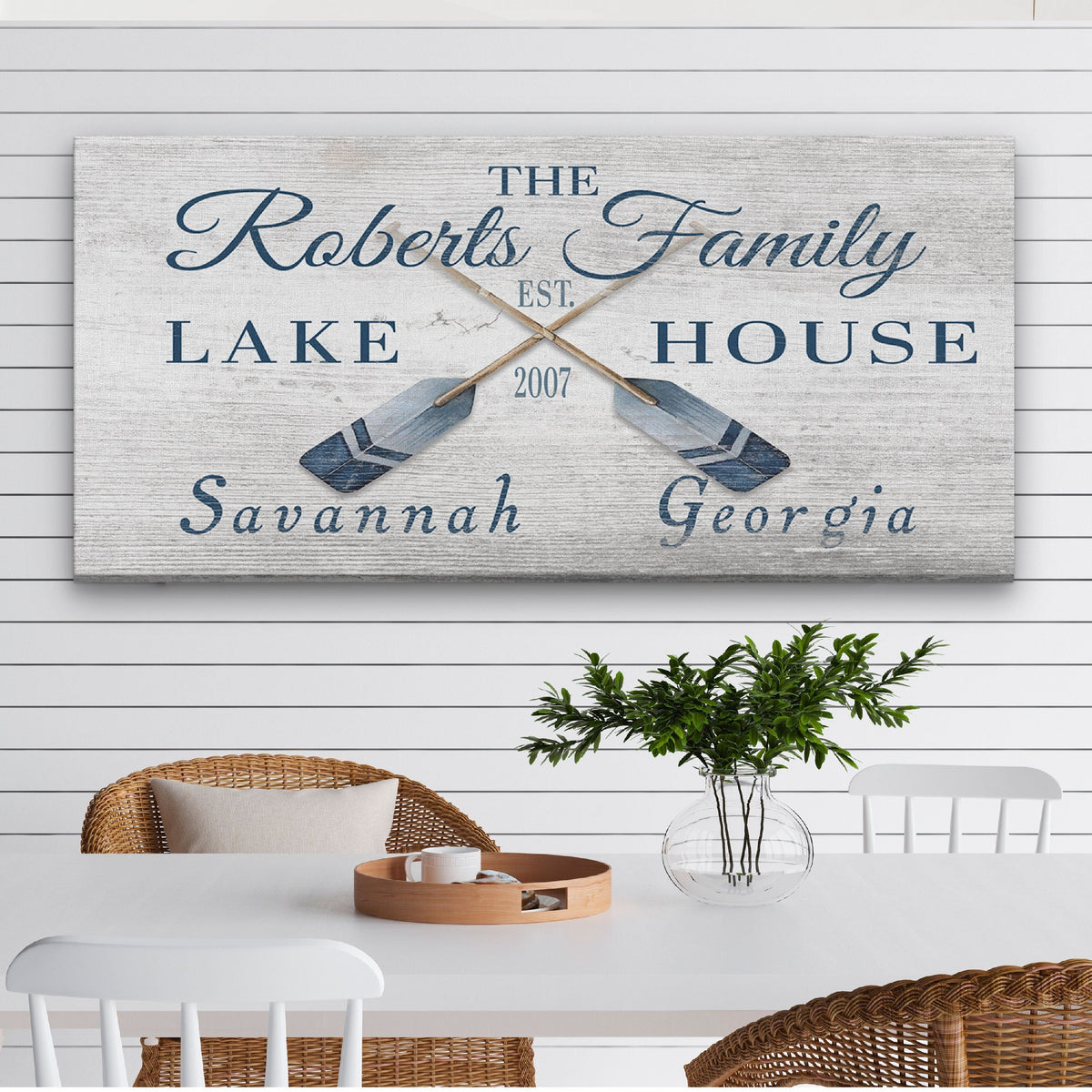 Personalized Lake House Family Name Canvas Sign – Custom Beach House Wall Decor
