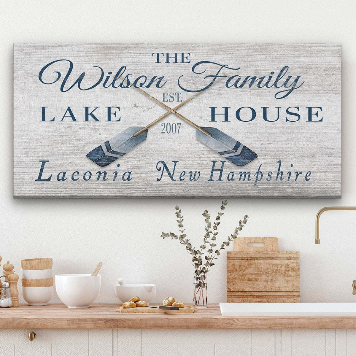 Personalized Lake House Family Name Canvas Sign – Custom Beach House Wall Decor