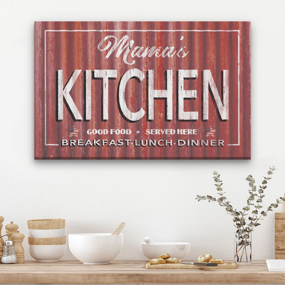 Personalized Kitchen Sign – Vintage Rustic Metal Look Canvas Wall Art for Kitchen Decor