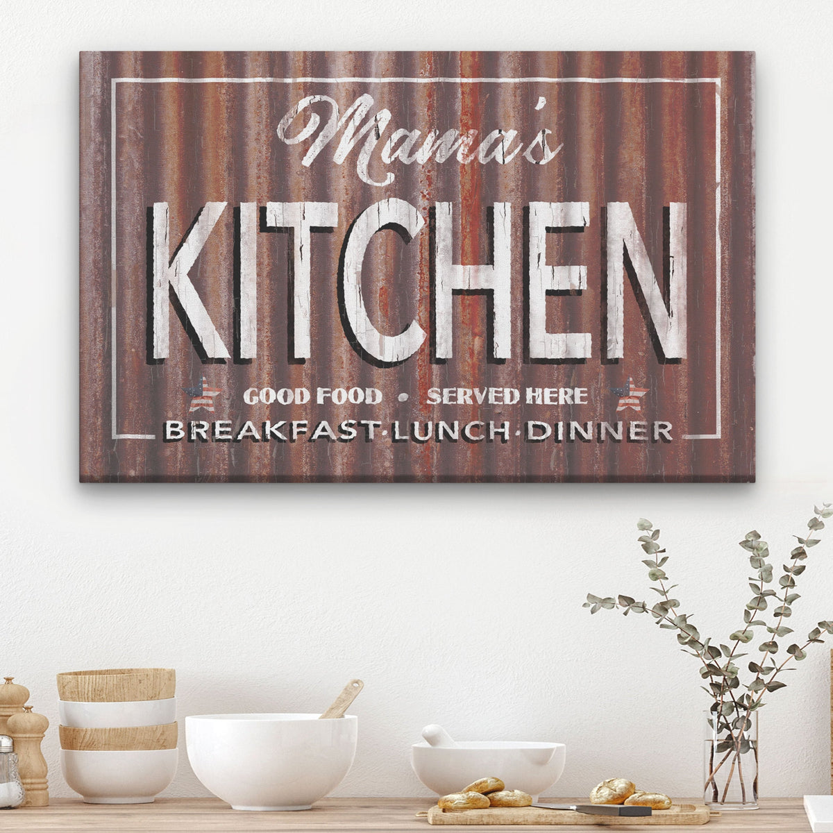 Personalized Kitchen Sign – Vintage Rustic Metal Look Canvas Wall Art for Kitchen Decor