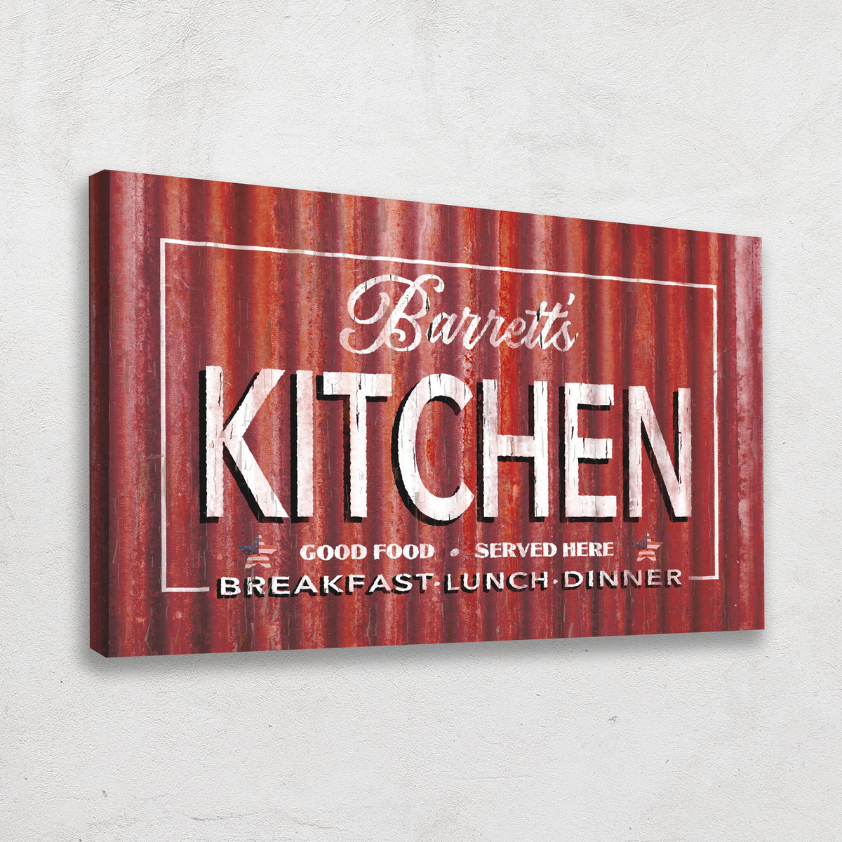 Personalized Kitchen Sign – Vintage Rustic Metal Look Canvas Wall Art for Kitchen Decor