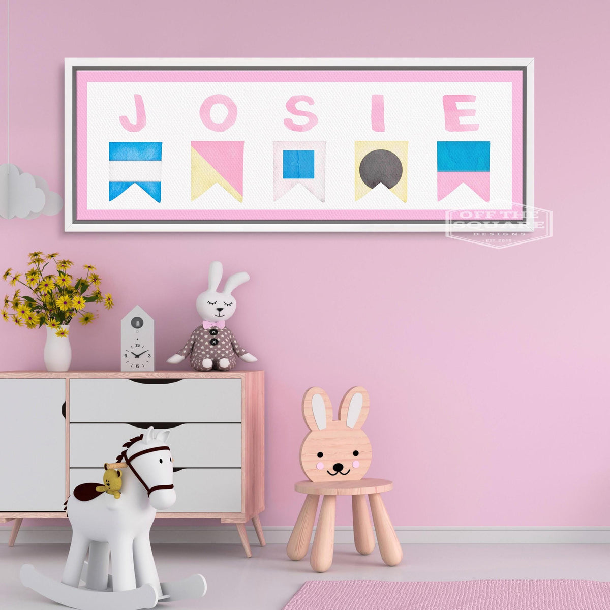 Personalized Nautical Flag Kids Name Framed Canvas Print – Custom Children's Wall Art