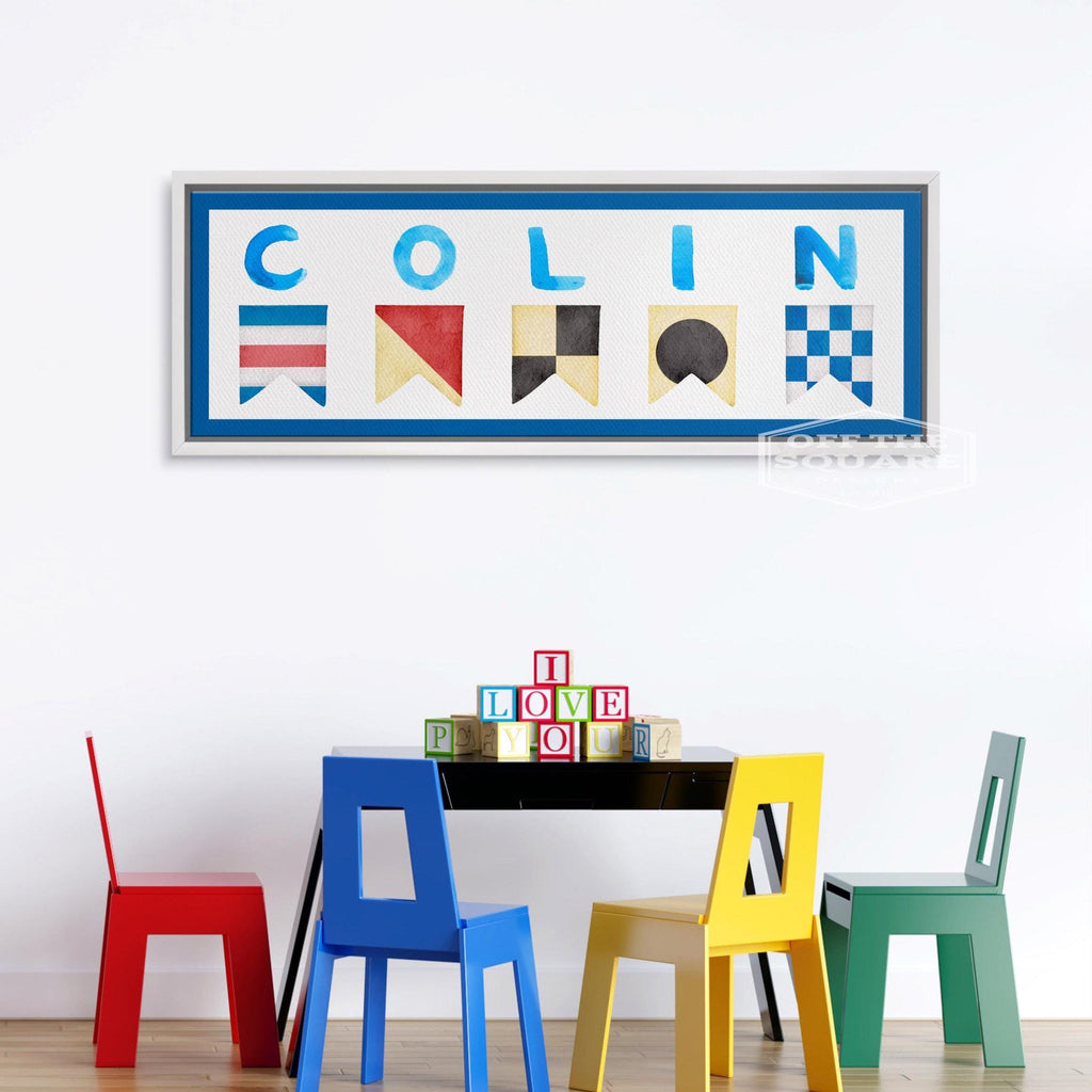 Personalized Nautical Flag Kids Name Framed Canvas Print – Custom Children's Wall Art